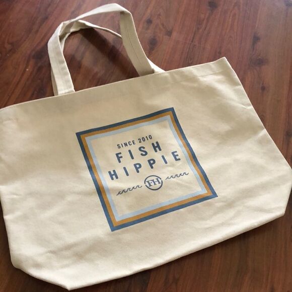 NEW Fish Hippie co. Beige canvas large tote bag. Beach bag. - Picture 9 of 9